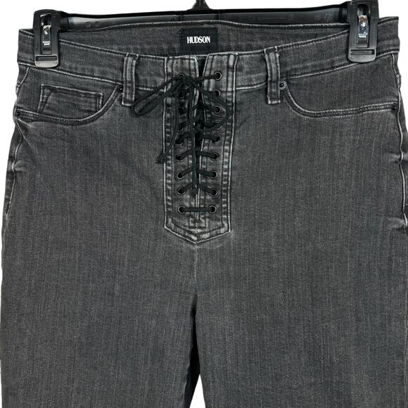 Hudson SZ 31 Bullocks Lace-Up Cropped Boot Jeans Hi-Rise Stretch Pockets Gray - Picture 2 of 10
